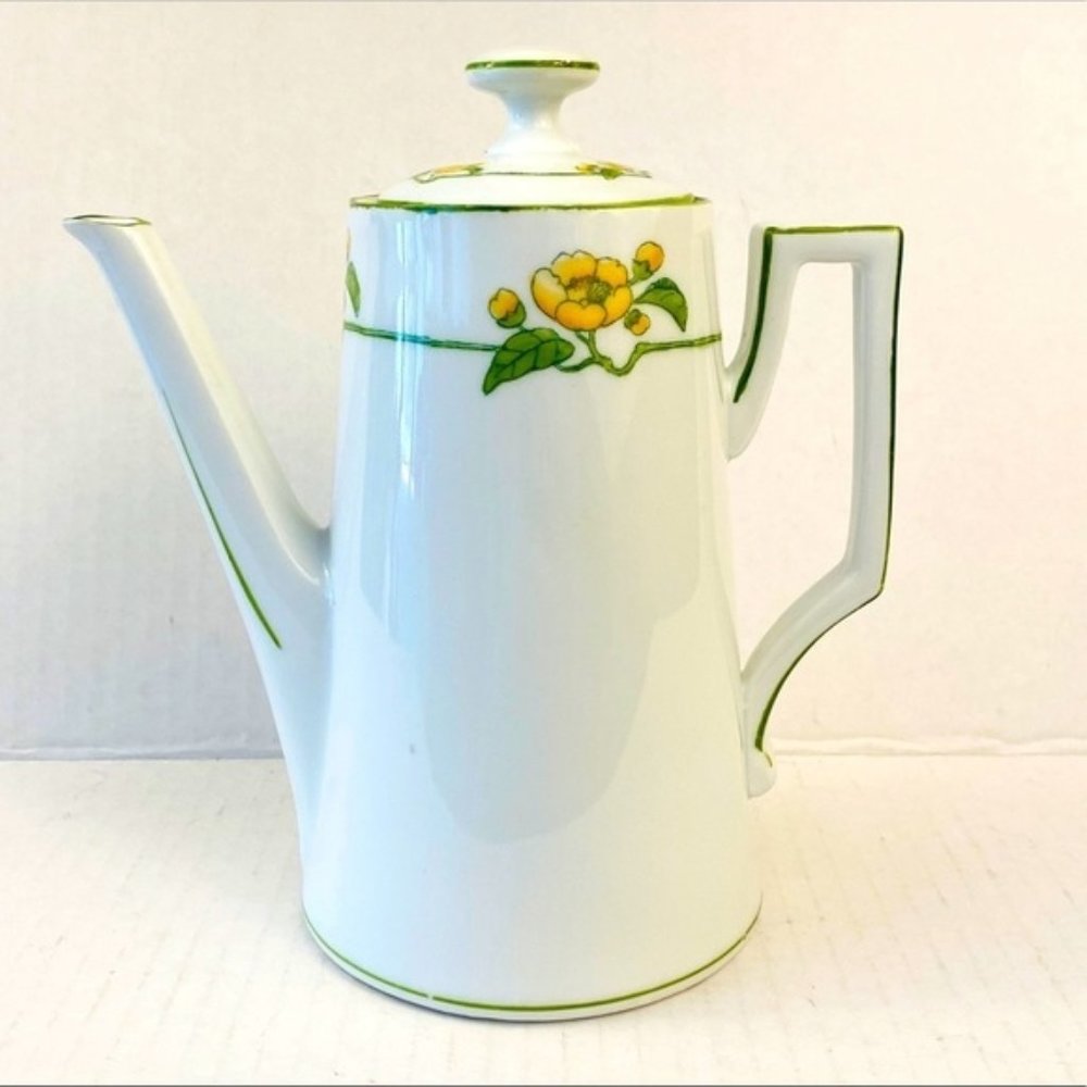 Vintage teapot Victoria Austria yellow flower floral ceramic pottery vine leaf